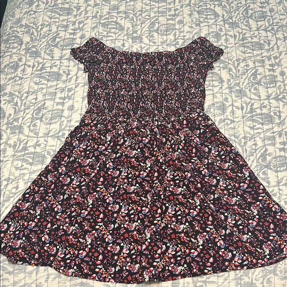 Floral Women’s Smocked Off the Shoulder Dress - Black and Pink